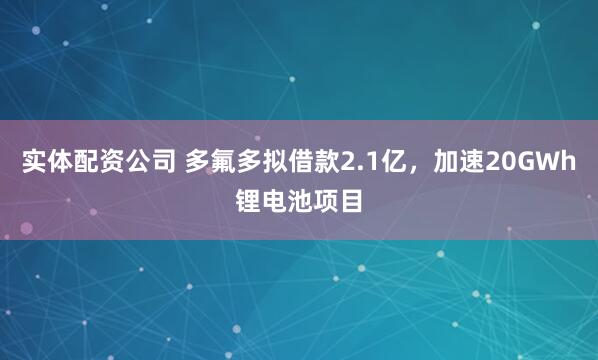 实体配资公司 多氟多拟借款2.1亿,加速20GWh锂电池项目
